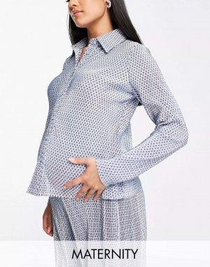 Glamourous Maternity непринужденная плиссированная рубашка синего цвета в горошек Glamorous