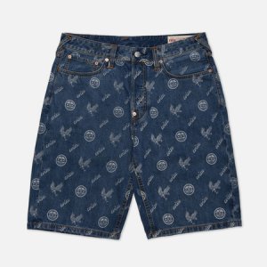 Мужские шорты Kamon Eagle All Over Print & Seagull Embroidered Evisu. Цвет: синий