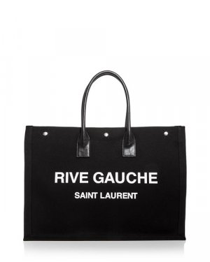 Большая сумка-тоут из ткани и кожи Rive Gauche , цвет Black Saint Laurent