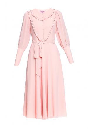 Платье миди с объемными рукавами и поясом BAM07-pu Bygakoff By Anastasia Makeeva. Цвет: розовый
