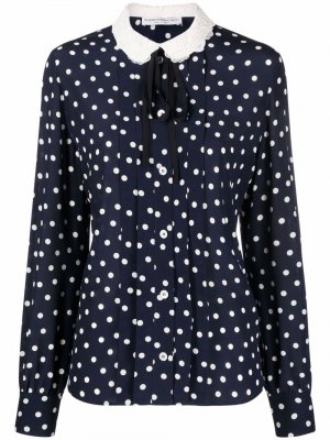 Polka-dot print lace-trim blouse Alessandra Rich. Цвет: синий