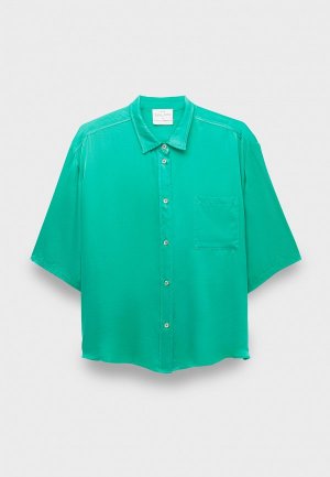 Блуза Forte stretch silk satin short sleeves shirt boreale. Цвет: бирюзовый