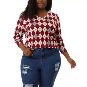 Женский пуловер больших размеров с V-образным вырезом и длинными рукавами Argyle, свитер-рубашка Agnes Orinda