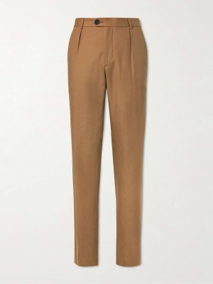 Прямые костюмные брюки Claremont со складками из модала и смесового хлопка OLIVER SPENCER, коричневый Spencer