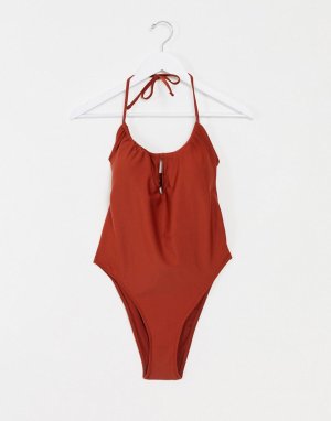 Слитный купальник рыжего цвета с завязкой -Красный Abercrombie & Fitch