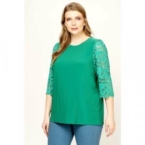Блуза , нарядный стиль, прямой силуэт, укороченный рукав, однотонная, размер 54, зеленый Olsi. Цвет: зеленый