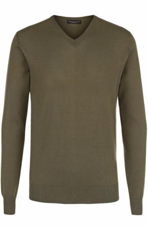 Хлопковый пуловер тонкой вязки TSUM Collection. Цвет: оливковый