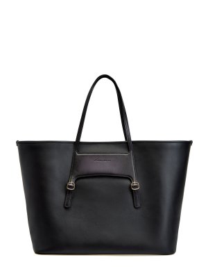 Кожаная сумка-шоппер с отделкой ручной работы SANTONI. Цвет: черный