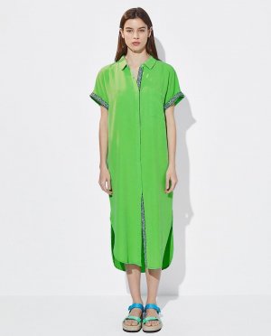 Длинное однотонное платье-рубашка с короткими рукавами Parfois, зеленый PARFOIS
