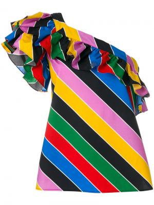 Блузка на одно плечо с оборками в полоску Philosophy Di Lorenzo Serafini. Цвет: разноцветный