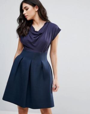 Короткое приталенное платье с драпированным топом Closet London. Цвет: темно-синий