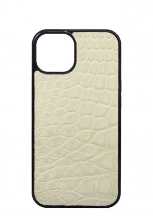 Чехол для iPhone 13 из кожи крокодила BARDINI. Цвет: белый