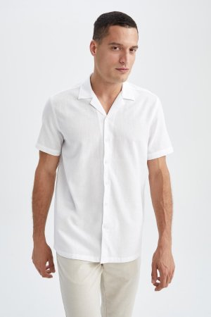 Рубашка с короткими рукавами и воротником-поло Modern Fit, белый DeFacto