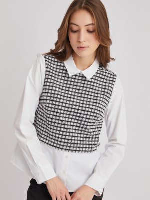 Комбинированная блузка с имитацией жилетки zolla. Цвет: белый