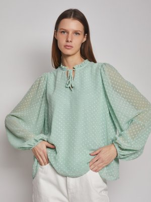 Блузка с объёмными рукавами zolla. Цвет: мятный
