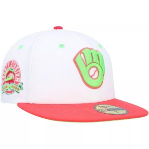 Мужская облегающая шляпа New Era белого/кораллового цвета Milwaukee Brewers County Stadium Strawberry Lolli 59FIFTY