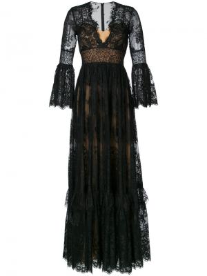 Кружевное длинное платье с V-образным вырезом Zuhair Murad. Цвет: чёрный