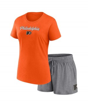 Женский комплект из футболки и шорт с надписью Philadelphia Flyers оранжевого серого цвета Хизер Fanatics