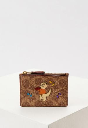 Кошелек Coach с кольцом для ключей. Цвет: коричневый