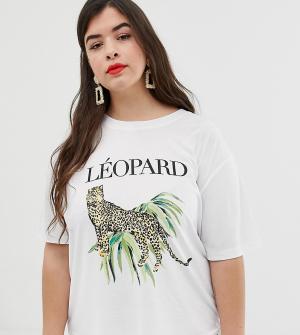 Свободная футболка с принтом леопарда Neon Rose Plus. Цвет: белый