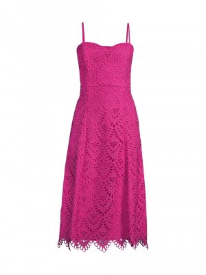 Кружевное платье миди с люверсами и расклешенной юбкой , розовый Donna Karan New York