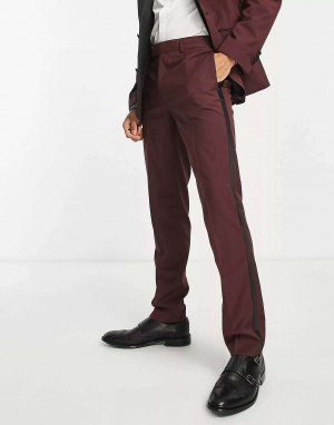 Бордовые узкие брюки-смокинг Asos. Цвет: красный