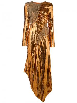 Длинное асимметричное платье Preen By Thornton Bregazzi. Цвет: золотистый