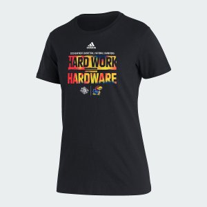 Женская черная футболка adidas Kansas Jayhawks 2022 NCAA с участием национальных чемпионов по баскетболу March Madness Fanatics