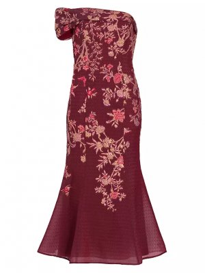 Платье миди с металлизированным цветочным принтом , цвет wine Marchesa Notte