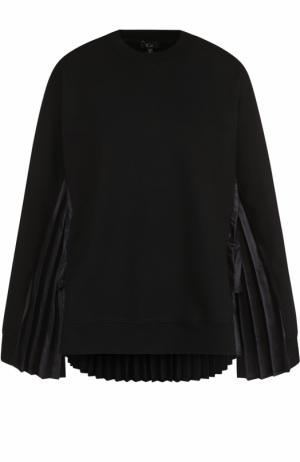 Хлопковый пуловер с плиссированными вставками Clu. Цвет: черный