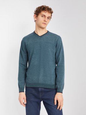 Тонкий трикотажный пуловер с длинным рукавом zolla. Цвет: темно-бирюзовый