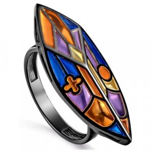 Перстень серебро, 925 проба, размер 18, мультиколор KABAROVSKY. Цвет: фиолетовый/синий/оранжевый/желтый