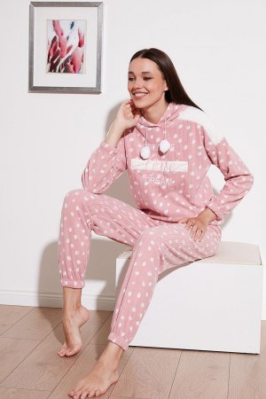 Флисовый пижамный комплект стандартного кроя с рисунком и капюшоном 6571001 Lela, пудрово-розовый LELA