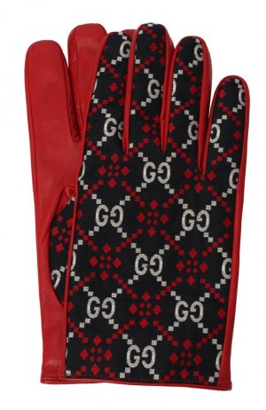 Комбинированные перчатки Gucci. Цвет: красный