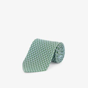 Шелковый галстук Torneo с широкими лезвиями и геометрическим узором , цвет verde scuro Ferragamo