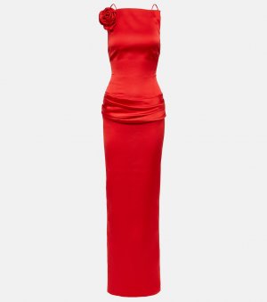 Атласное платье с открытой спиной и цветочной аппликацией , красный Rasario