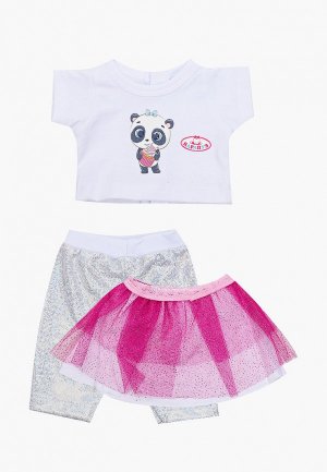 Одежда для куклы Карапуз пупса Футболка, юбка и лосины. Панда. Цвет: разноцветный