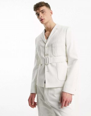 Белый пиджак-скинни с поясом ASOS