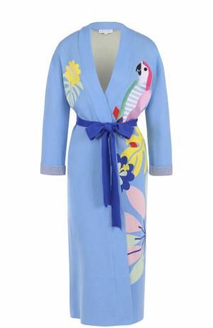 Удлиненный кардиган с поясом и вышивкой Mira Mikati. Цвет: голубой