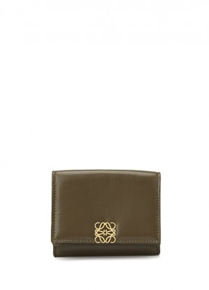 Женский кожаный кошелек цвета хаки с логотипом Loewe