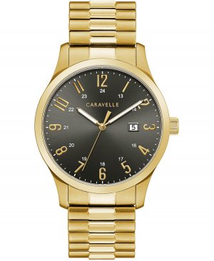 Мужские золотистые часы с расширительным браслетом из нержавеющей стали, 40,2 мм Caravelle