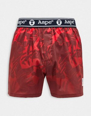 Хлопковые боксеры Aape by A Bathing Ape красного камуфляжного цвета с поясом логотипом (Bape)