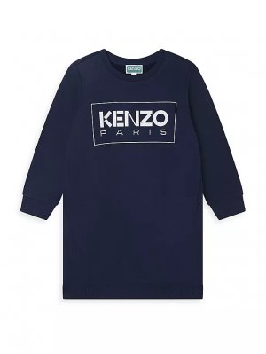 Платье-толстовка с логотипом для маленьких девочек и , темно-синий Kenzo