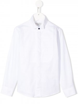 Однотонная рубашка с манишкой и длинными рукавами Paolo Pecora Kids. Цвет: белый