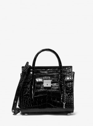 Миниатюрная сумка-портфель Campbell из кожи с тиснением под крокодила , черный Michael Kors
