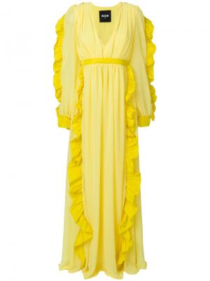 Длинное платье с рюшами MSGM. Цвет: желтый