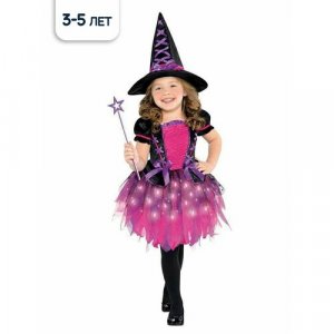 Карнавальный костюм Amscan на Хэллоуин, для девочки Ведьмочка, светящийся, 3-4 лет. Цвет: розовый/фиолетовый/микс/черный/разноцветный