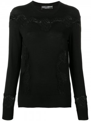 Приталенный пуловер с кружевными вставками Dolce & Gabbana. Цвет: черный