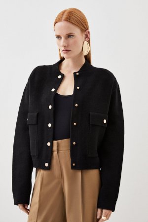 Компактная трикотажная куртка-бомбер из смесовой шерсти , черный Karen Millen
