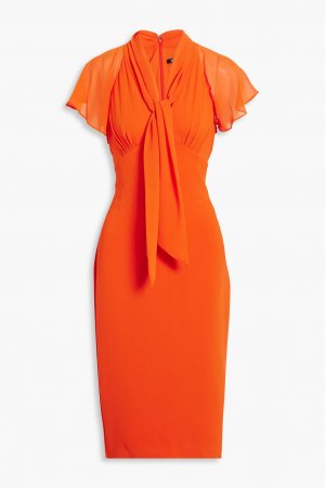 Платье миди из шифона и крепа с завязками на воротнике BADGLEY MISCHKA, оранжевый Mischka